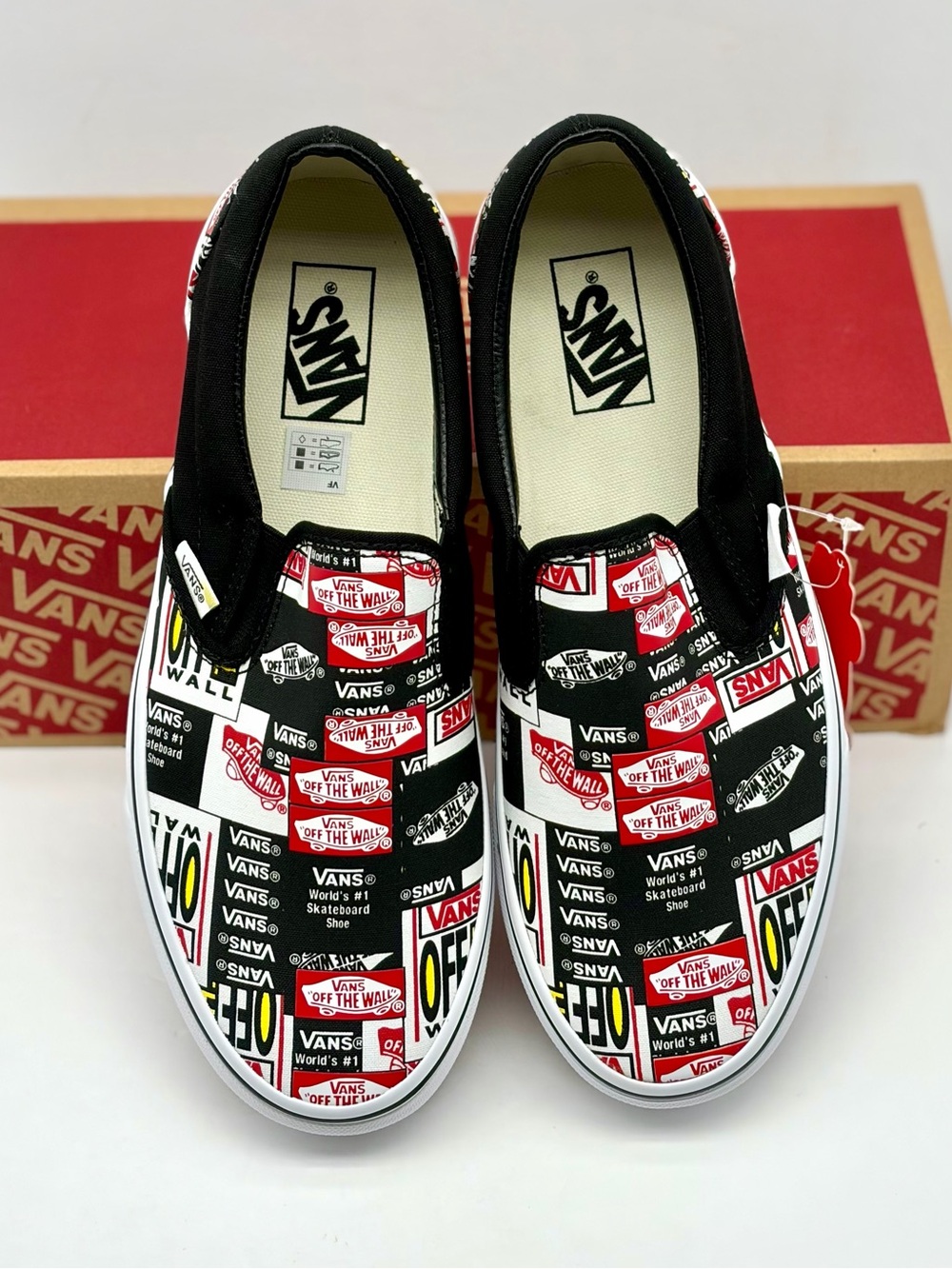 Vans Slip-On Sneakers in Black White and Red Sticker Print Unisex - Picture 6 of 10